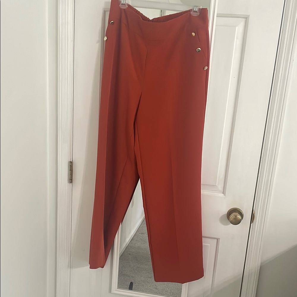 High-Waist Rust Straight Leg Pants